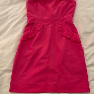 JCREW Hot Pink Cocktail Dress Strapless Ruffle